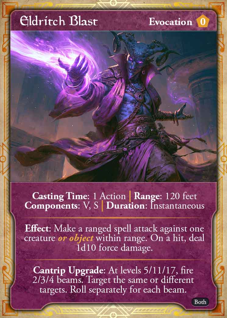Eldritch Blast D&D 5e cantrip card preview
