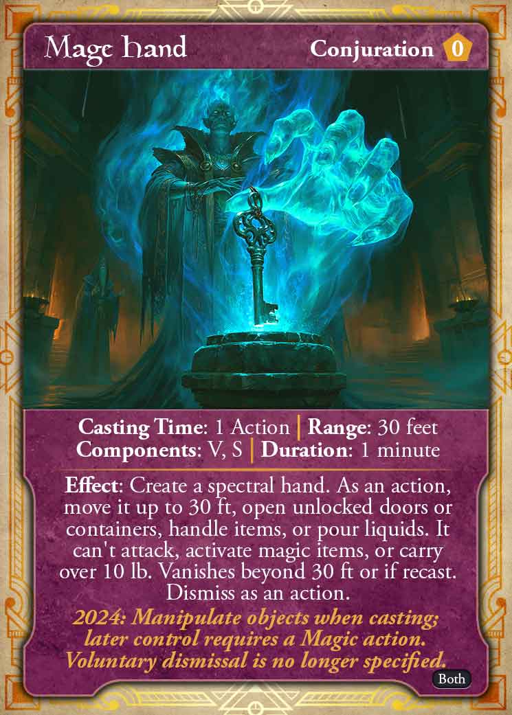 Mage Hand D&D 5e cantrip card preview